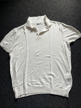 Zara Men's Cream Short-Sleeve Polo